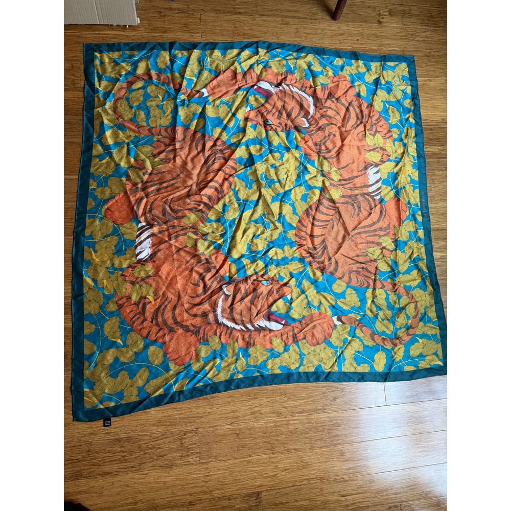 JIM THOMPSON Junglecore Sarari Silk Scarf Women Teal Tiger Twill Printed Scarf